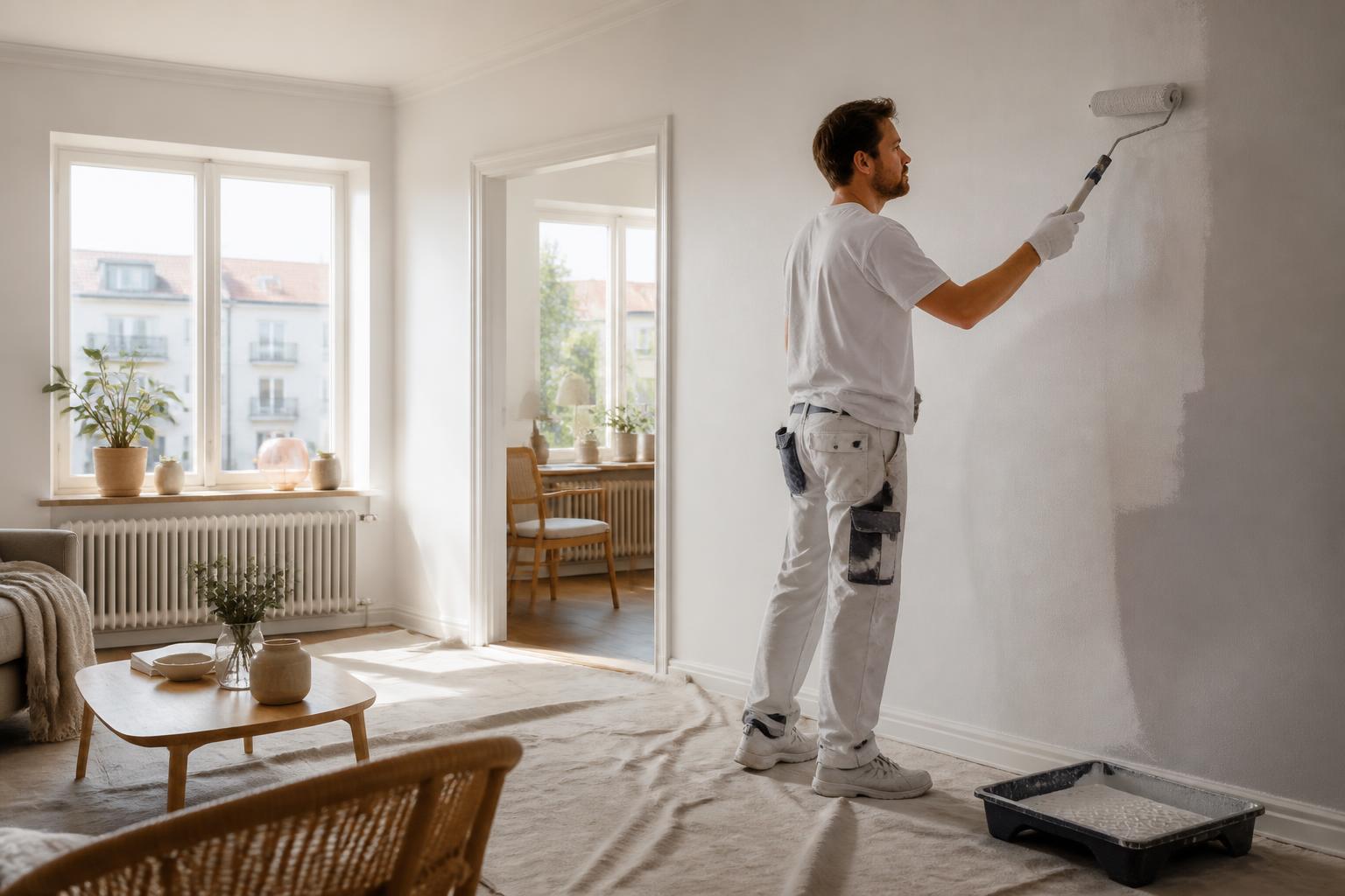 Målare som målar en träfasad på ett hus i Göteborg